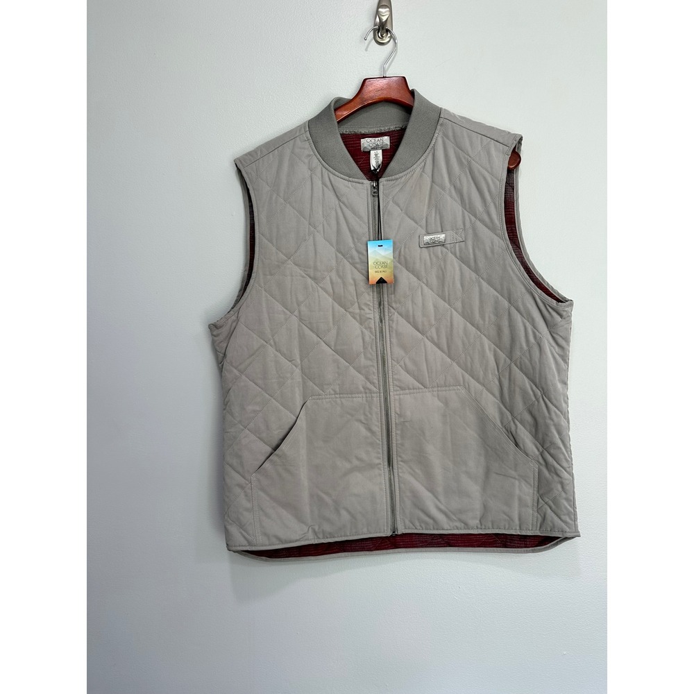 Ocean Coast‎ Big & Tall Mens Quilted Vest Gray Full Zip Sleeveless Layering LT
